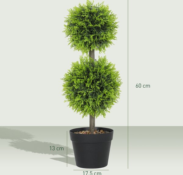 HOMCOM Set da 2 piante artificiali decorative, sfere di bosso artificiale 60 cm con vaso, plastica, verde | Aosom Italy