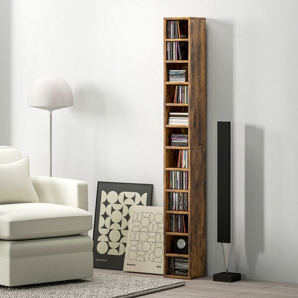 HOMCOM Porta CD e DVD con 12 scomparti, capacità max. 204 CD, 21 x 20 x 175 cm, marrone rustico | Aosom Italy
