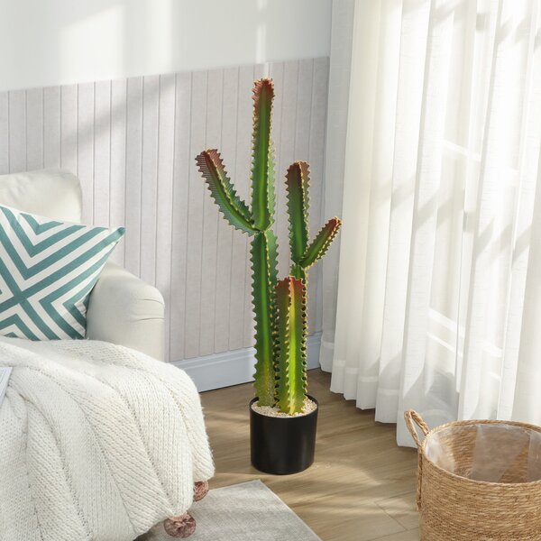 HOMCOM Pianta artificiale da interno 111 cm, albero artificiale cactus in vaso, per casa, ufficio, salotto, camera, verde | Aosom Italy