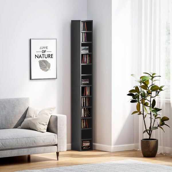 HOMCOM Porta CD e DVD con 12 scomparti, capacità max. 204 CD, 21 x 20 x 175 cm, nero | Aosom Italy
