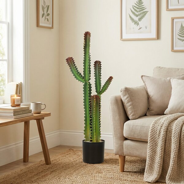 HOMCOM Pianta artificiale da interno 111 cm, albero artificiale cactus in vaso, per casa, ufficio, salotto, camera, verde | Aosom Italy