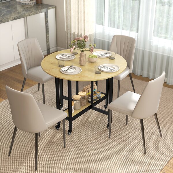HOMCOM Tavolo da pranzo pieghevole su ruote, tavolo da cucina per 4 persone con ripiano integrato, 100 x 100 x 75 cm, rovere | Aosom Italy
