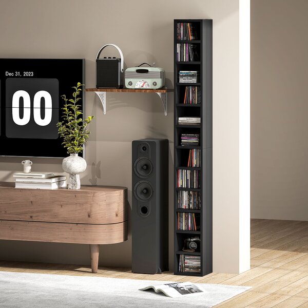 HOMCOM Porta CD e DVD con 12 scomparti, capacità max. 204 CD, 21 x 20 x 175 cm, nero | Aosom Italy