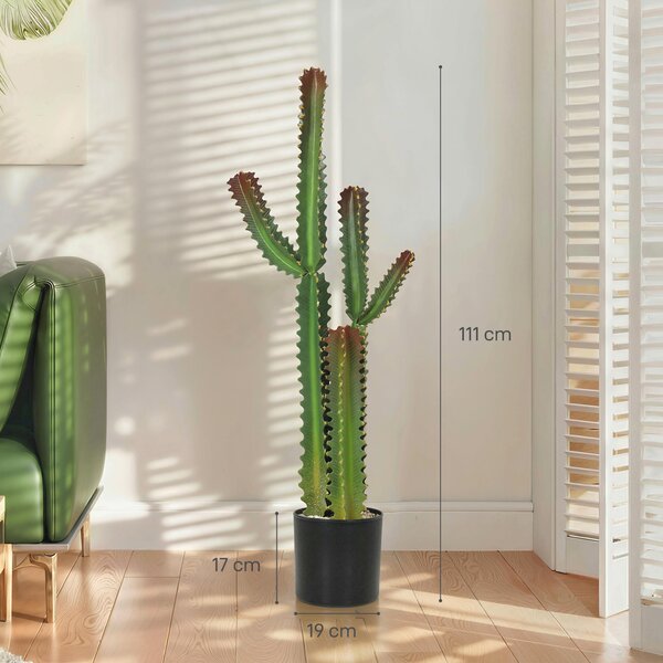 HOMCOM Pianta artificiale da interno 111 cm, albero artificiale cactus in vaso, per casa, ufficio, salotto, camera, verde | Aosom Italy