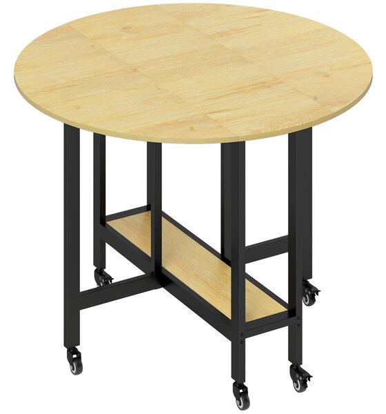 HOMCOM Tavolo da pranzo pieghevole su ruote, tavolo da cucina per 4 persone con ripiano integrato, 100 x 100 x 75 cm, rovere | Aosom Italy