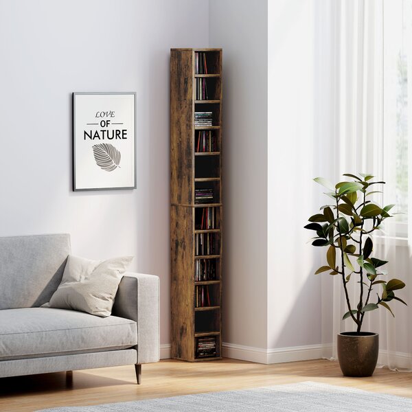 HOMCOM Porta CD e DVD con 12 scomparti, capacità max. 204 CD, 21 x 20 x 175 cm, marrone rustico | Aosom Italy
