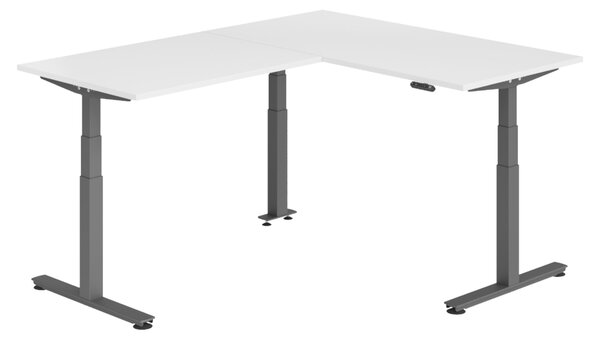 Scrivania angolare bümö regolabile elettricamente in altezza, forma a L - Finitura: bianco, struttura: grafite, dimensioni: scrivania angolare 160 x 200 cm