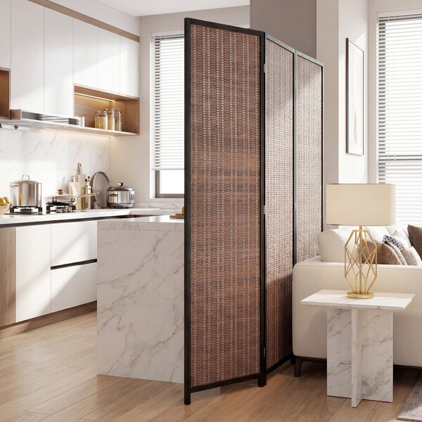 HOMCOM Paravento in legno separatore di ambienti divisorio pieghevole 3 pannelli 135 x 180 cm marrone | Aosom Italy