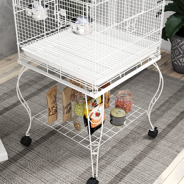PawHut Gabbia per Uccelli con Ruote e Ripiano 51x51x153 cm con Parte Superiore Ribaltabile Ciotole e Vassoio Estraibile Bianco | Aosom Italy