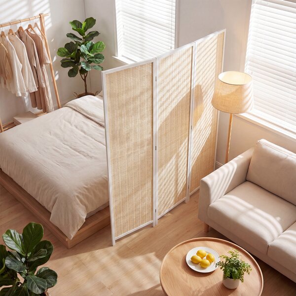 HOMCOM Paravento in legno separatore di stanza parete divisoria pieghevole 3 pannelli 135 x 180 cm bianco | Aosom Italy