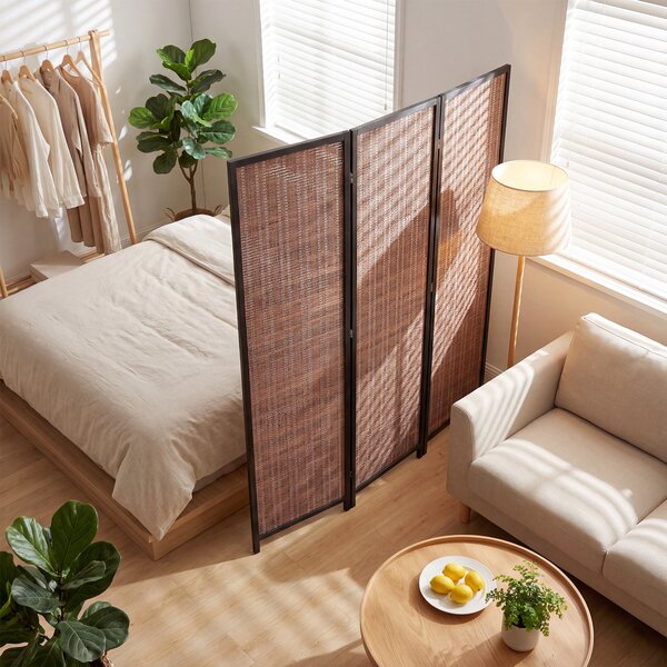 HOMCOM Paravento in legno separatore di ambienti divisorio pieghevole 3 pannelli 135 x 180 cm marrone | Aosom Italy