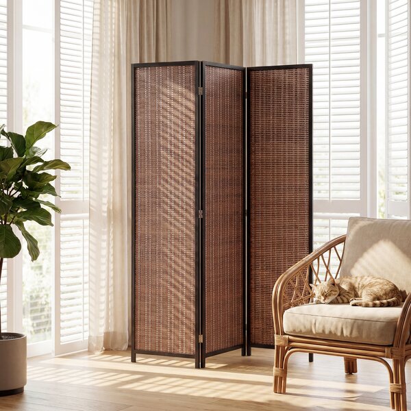HOMCOM Paravento in legno separatore di ambienti divisorio pieghevole 3 pannelli 135 x 180 cm marrone | Aosom Italy