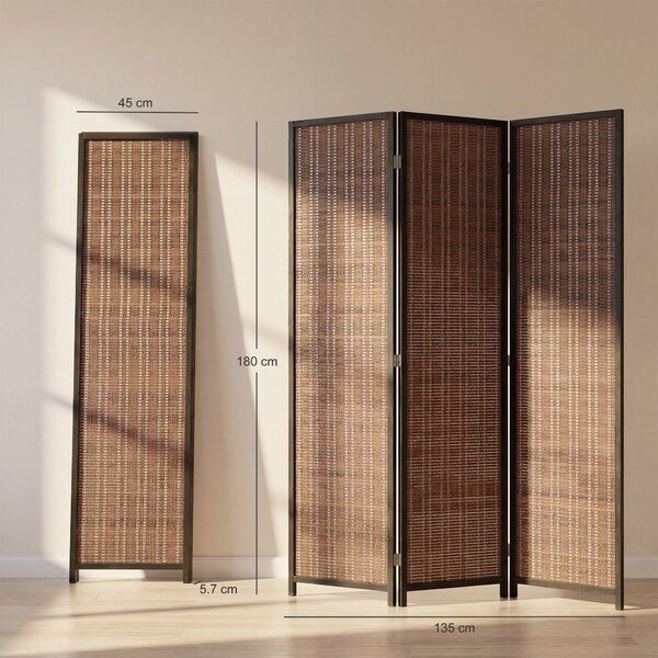 HOMCOM Paravento in legno separatore di ambienti divisorio pieghevole 3 pannelli 135 x 180 cm marrone | Aosom Italy