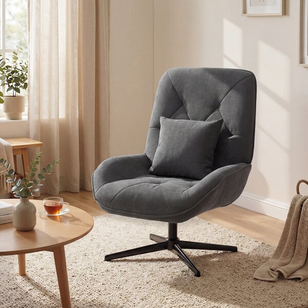 HOMCOM Poltrona d'accento girevole, poltrona imbottita in chenille con cuscino lombare, schienale alto, seduta profonda, grigio scuro | Aosom Italy