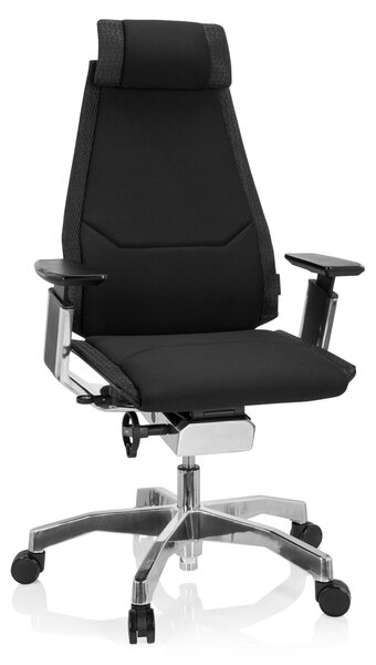 Sedia da ufficio girevole GENIDIA PRO, rivestita in tessuto/velluto nero, ergonomica