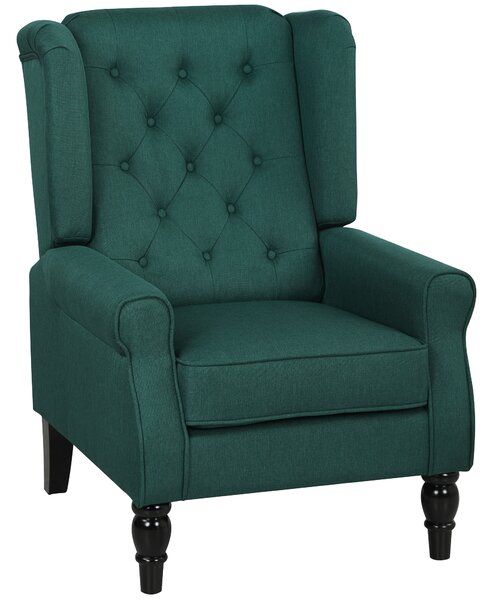 HOMCOM Poltrona a orecchie elegante, imbottitura spessa, rivestimento removibile, 74 x 86 x 102 cm, Verde scuro | Aosom Italy