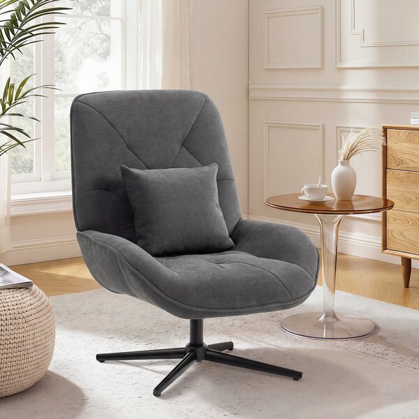 HOMCOM Poltrona d'accento girevole, poltrona imbottita in chenille con cuscino lombare, schienale alto, seduta profonda, grigio scuro | Aosom Italy