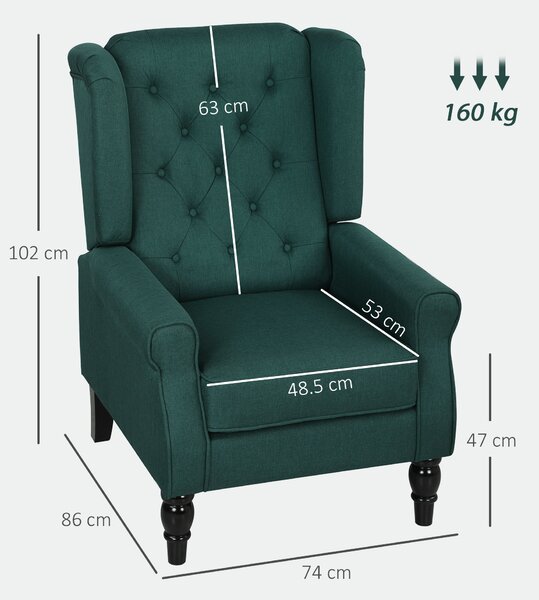 HOMCOM Poltrona a orecchie elegante, imbottitura spessa, rivestimento removibile, 74 x 86 x 102 cm, Verde scuro | Aosom Italy