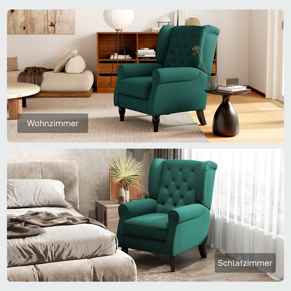 HOMCOM Poltrona a orecchie elegante, imbottitura spessa, rivestimento removibile, 74 x 86 x 102 cm, Verde scuro | Aosom Italy