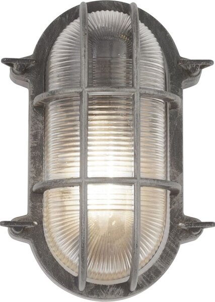 Lampada da parete per esterni in alluminio vetro E27 IP44 altezza 25 cm in argento antico applique marittima per esterni