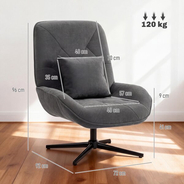 HOMCOM Poltrona d'accento girevole, poltrona imbottita in chenille con cuscino lombare, schienale alto, seduta profonda, grigio scuro | Aosom Italy