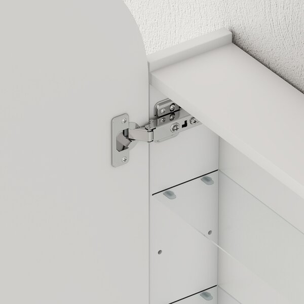 HOMCOM Pensile bagno con specchio, mobile bagno ad arco senza cornice e ripiani in vetro regolabili, bianco | Aosom Italy