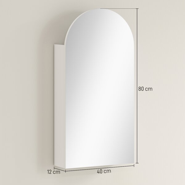 HOMCOM Pensile bagno con specchio, mobile bagno ad arco senza cornice e ripiani in vetro regolabili, bianco | Aosom Italy