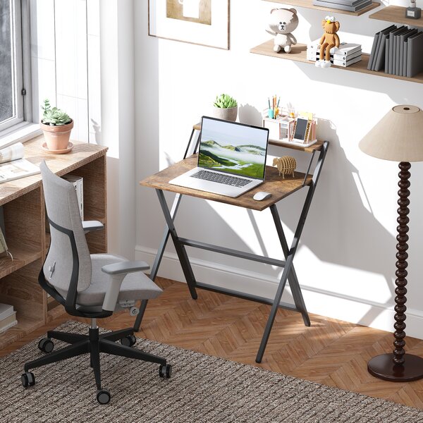 HOMCOM Scrivania pieghevole 65,5 x 45 cm con ripiano portaoggetti per camera, piccoli spazi, marrone rustico | Aosom Italy