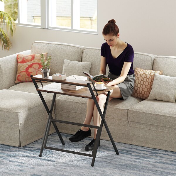 HOMCOM Scrivania pieghevole 65,5 x 45 cm con ripiano portaoggetti per camera, piccoli spazi, marrone rustico | Aosom Italy