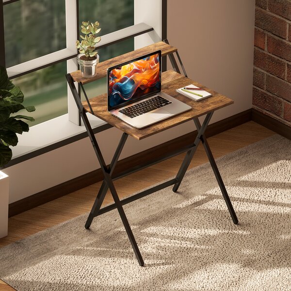 HOMCOM Scrivania pieghevole 65,5 x 45 cm con ripiano portaoggetti per camera, piccoli spazi, marrone rustico | Aosom Italy