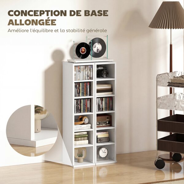 HOMCOM Set di 2 scaffali a colonna mobile porta CD-DVD 12 scomparti 21 x 22,5 x 88,5 cm capacità 204 CD bianco | Aosom Italy