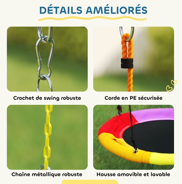 AIYAPLAY Altalena a Portico per Bambini 5 in 1 con Scivolo, 3 Altalene, Faccia a Faccia, Altezza Regolabile, 3-8 anni, Multicolore | Aosom Italy
