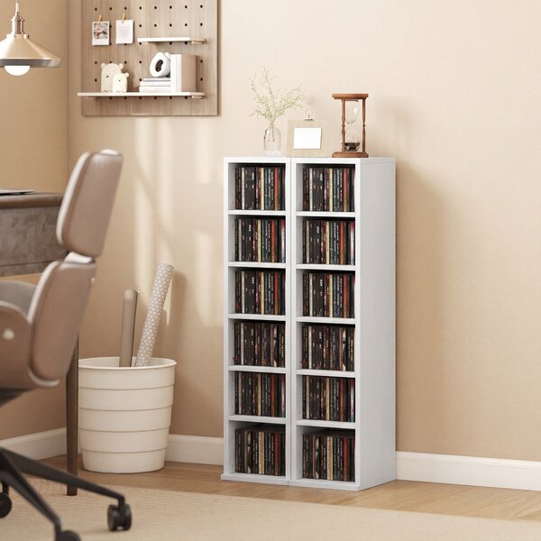 HOMCOM Set di 2 scaffali a colonna mobile porta CD-DVD 12 scomparti 21 x 22,5 x 88,5 cm capacità 204 CD bianco | Aosom Italy