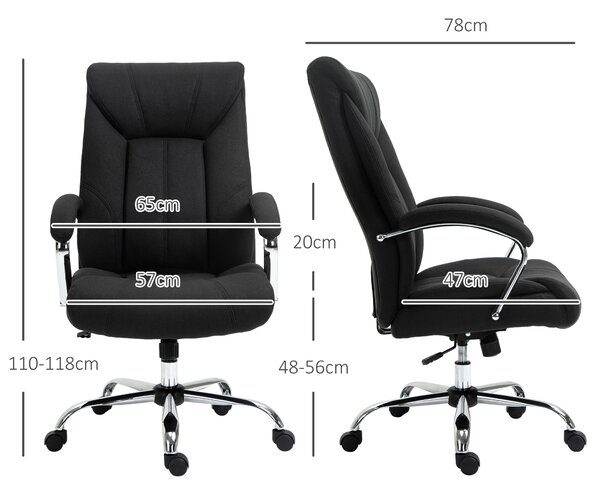 Vinsetto Poltrona da ufficio, sedia da ufficio ergonomica, altezza regolabile, schienale alto, funzione d'inclinazione, 65x78x118cm, nero | Aosom Italy