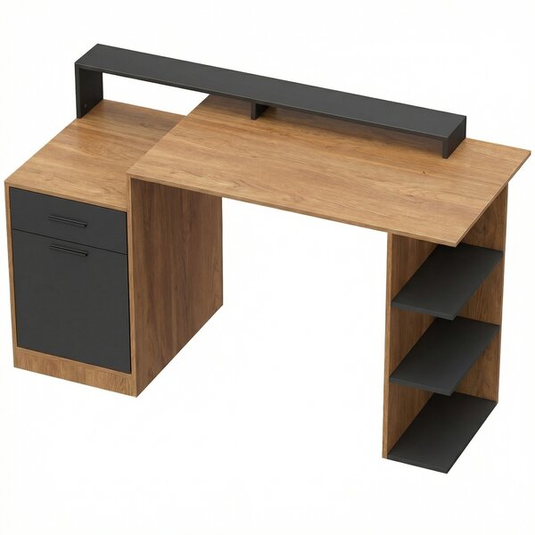 HOMCOM Scrivania con spazio di archiviazione e ripiani, scrivania moderna per ufficio e studio, 140 cm, rovere | Aosom Italy