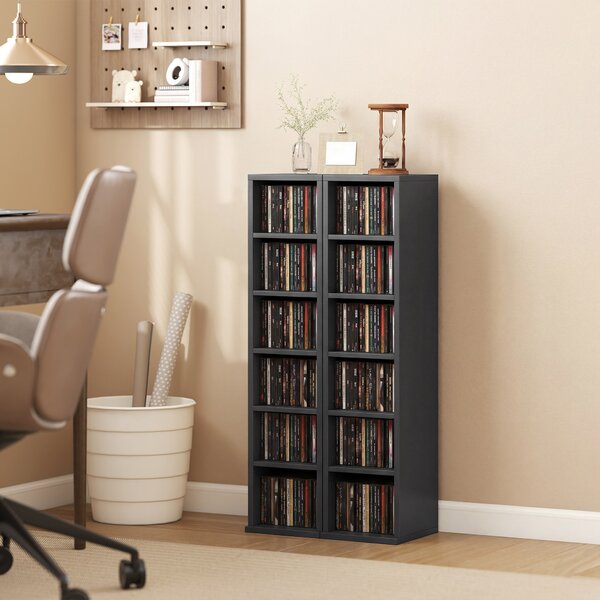 HOMCOM Set di 2 colonne-scaffali armadio porta CD-DVD 12 scomparti 21 x 22,5 x 88,5 cm capacità 204 CD nero | Aosom Italy
