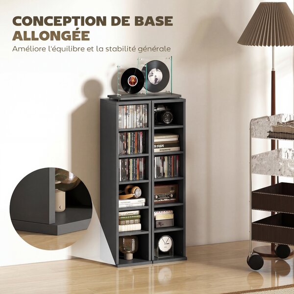 HOMCOM Set di 2 colonne-scaffali armadio porta CD-DVD 12 scomparti 21 x 22,5 x 88,5 cm capacità 204 CD nero | Aosom Italy
