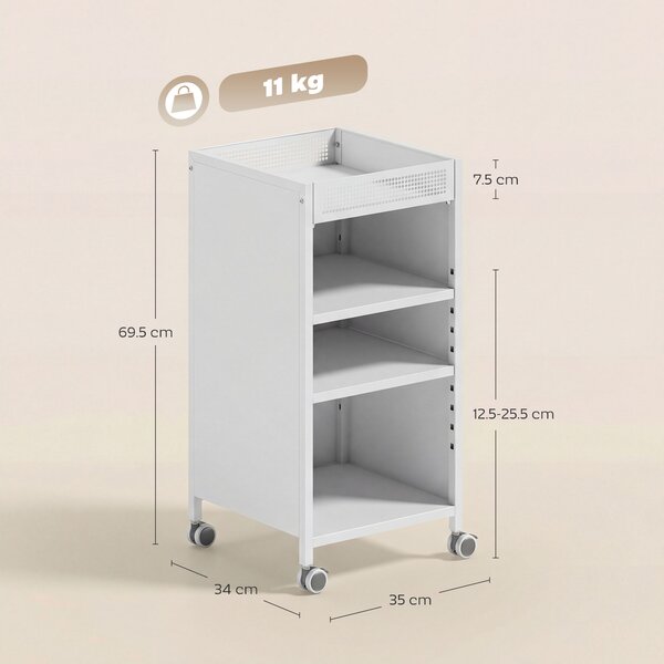 HOMCOM Libreria mobile con ripiani regolabili, carrello a 3 livelli con cestello superiore, bianco | Aosom Italy