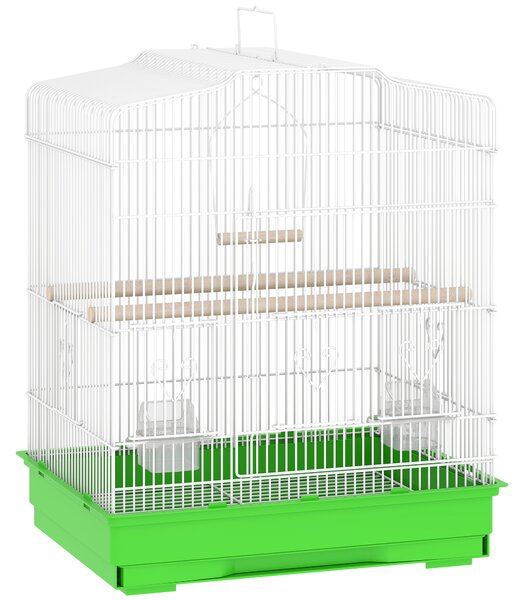 PawHut Gabbia per Uccelli Voliera in Acciaio con 2 Mangiatoie 2 Posatoi Altalena e Vassoio Estraibile Maniglia 46,5x36x59 cm Verde | Aosom Italy