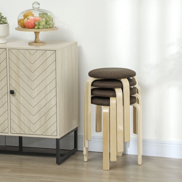 HOMCOM Sgabelli imbottiti set da 4, impilabili, finitura verniciata, gambe in legno, Marrone | Aosom Italy