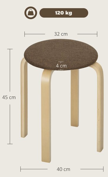 HOMCOM Sgabelli imbottiti set da 4, impilabili, finitura verniciata, gambe in legno, Marrone | Aosom Italy
