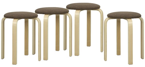 HOMCOM Sgabelli imbottiti set da 4, impilabili, finitura verniciata, gambe in legno, Marrone | Aosom Italy