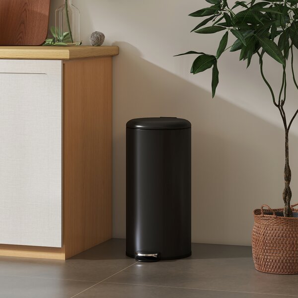 HOMCOM Pattumiera 30 L a Pedale con Coperchio, Secchio Interno, Chiusura Ammortizzata 36 x 30 x 63,5 cm, Nero | Aosom Italy