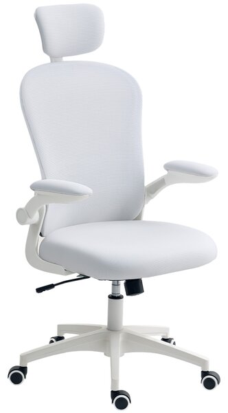 Vinsetto Sedia da Ufficio in Rete con Schienale Alto Poggiatesta Regolabile Supporto Lombare 4D 62x64x120 cm Bianco | Aosom Italy