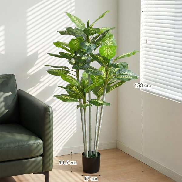 HOMCOM Pianta artificiale Calathea altezza 150 cm vaso in cemento 53 foglie - interno | Aosom Italy
