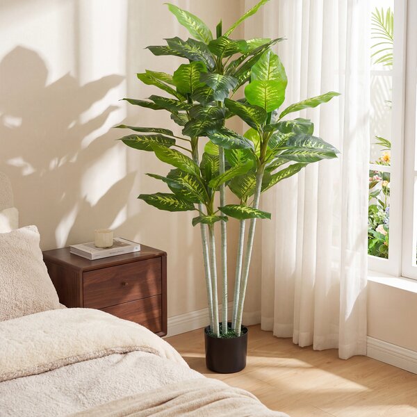 HOMCOM Pianta artificiale Calathea altezza 150 cm vaso in cemento 53 foglie - interno | Aosom Italy