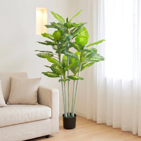 HOMCOM Pianta artificiale Calathea altezza 150 cm vaso in cemento 53 foglie - interno | Aosom Italy