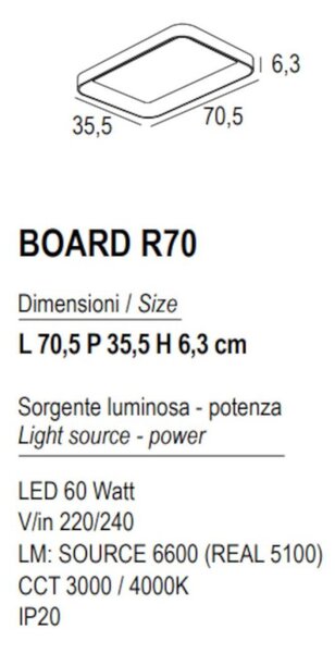 Plafoniera moderna promoingross board r70 int mn mw led cct metallo metacrilato - Promoingross