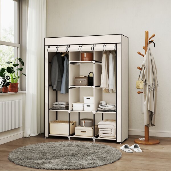 HOMCOM Armadio appendiabiti multi-scomparto - 8 ripiani, 2 barre - non tessuto crema | Aosom Italy