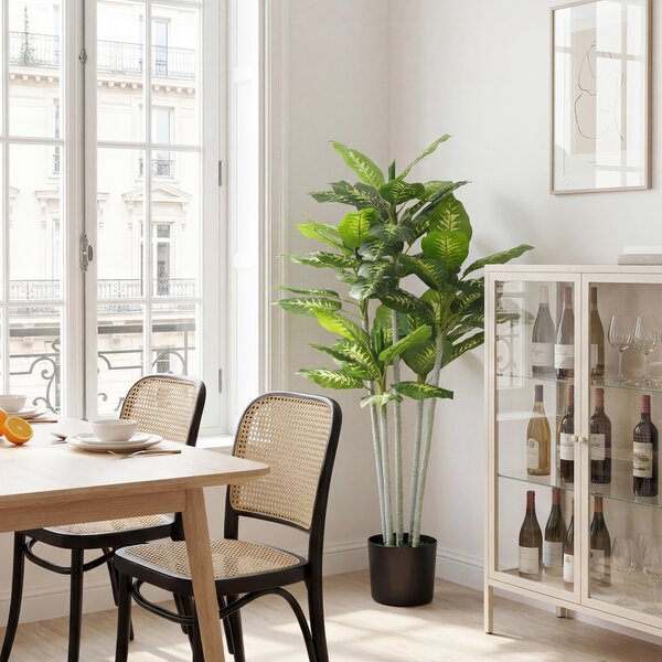 HOMCOM Pianta artificiale Calathea altezza 150 cm vaso in cemento 53 foglie - interno | Aosom Italy